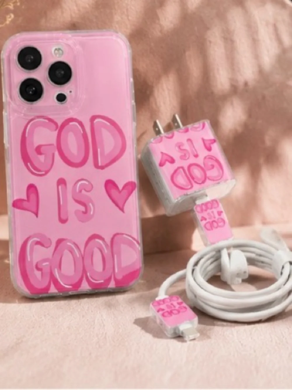 Pink 'God Is Good' Phone Case & Charger Set - Unbranded
